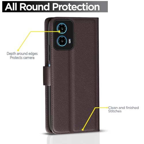 Image of Pikkme Flip Cover for Motorola Moto G34 5G / G45 5G | Leather Finish | Shockproof with Card Pockets & Wallet Stand | Ultimate Protection Case(Coffee)