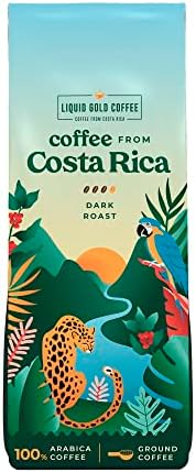 Coffee from Costa Rica - 12 Ounce, 340 Grams - Dark Roast Ground - 100% Arabica Coffee - by Liquid Gold Coffee - Locally Sourced Coffee