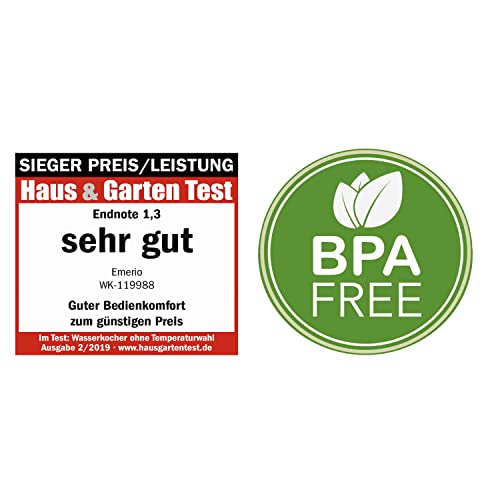 Emerio WK-119988 Glas Wasserkocher,1.7 Liter, 2200 Watt, LED Innenbeleuchtung, 360° Basis, Sieger Preis/Leistung Haus & Garten Test 02/2019, 1.7 liters, Schwarz, Silber – Bild 6