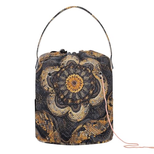 Image of Tatenale Crochet Bag Yarn Bag Knitting Project Bag with Pockets and Handle Portable Yarn Storage Organizer Tangle Free 8.3x11 InchCottonmouth Skin Mandala Dark Purple45