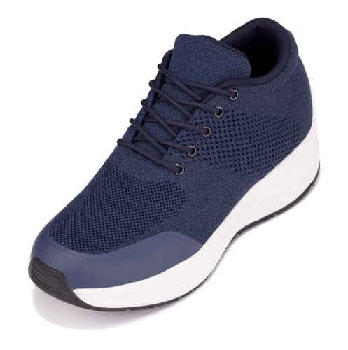CALTO X2690 Chaussures montantes invisibles pour homme – Baskets sportives légères et tendance – 7,1 cm de haut, Semelle blanche bleu marine, 44.5 EU