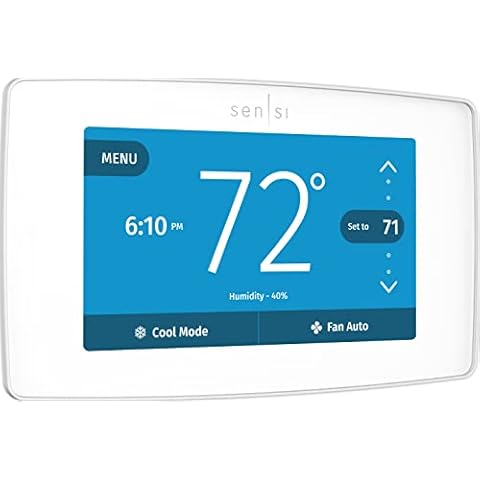 EMERSON Sensi Touch Wi-Fi Smart Thermostat with Touchscreen Color Display, Works with Alexa, Energy Star Certified, C-wire Required, ST75W , White Cover
