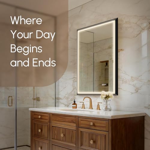 Image of USHOWER 2 Pack 24x36 Inch Black Mirror with Light Frame | Led Bathroom Mirror for Wall, Smart Anti-Fog Vanity Mirror with 3 Colors, Stepless Dimmable, Memory Fuctions,ETL Listed