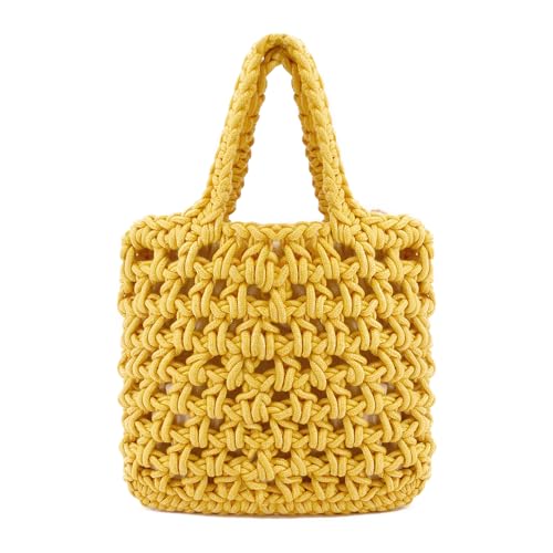 Image of Naimo Straw Beach Bag Woven Rattan Shoulder Bag Fishing Net Handbag Cotton Rope Tote Summer Crochet Hobo Bag