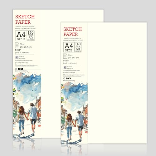 Image of PaperO A4 Sketch Loose Leaf Paper | 140 GSM | 50 Sheets | Premium Drawing Paper for Artists, Designers, Sketching, Illustration & Craft Projects | Size (21 x 29.7 cm) | (A4 Pack of 2)