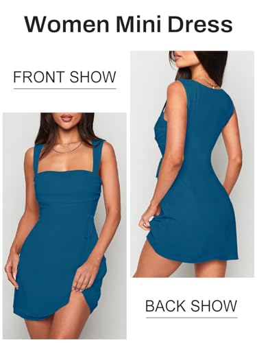Image of Women's Sexy Ruched Mesh Midi Short Dresses for Women Square Neck Fitted Elegant Club Party Cocktail Dress