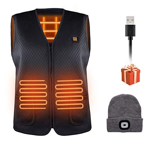 Facio Chaleco Calefactable Eléctrico, Chaleco Térmico Hombre Y Mujer Y Un Sombrero, Con 3 De Temperatura Ajustable Con Inserto De Carga USB Para Camping Senderismo Esquí Pesca