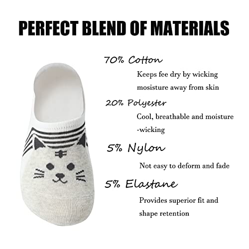 5 Pairs No Show Socks Women Cotton Invisible Liner Sock Low Cut Non Slip Cute Funny Animal Patterned Flat Boat Line Soft & Stretchable Gifts for Girl4