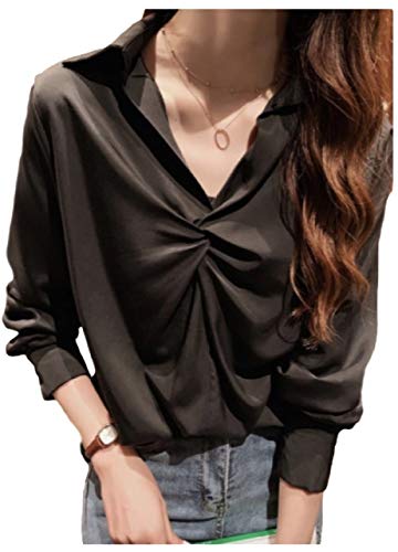 [アンリ] 3色展開 秋物 ブラウス 長袖 オフィスカジュアル 通勤 ゆったり 秋色 アキ 冬 秋冬 アキフユ アウター ロング丈 長袖 シンプル ロング 無地 ファッション コート 綿麻 カーディガン オシャレ カジュアル 長い キレイメ 通勤服 着痩せ ユッタリ ハオリ 羽織物 羽織 羽織り とろみ素材 フロントギャザー トップス AN168-R22-BKM