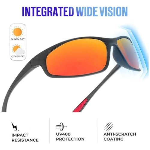 Image of Stylish Polarized Sports Sunglasses for Men Women - Unbreakable HD Clear Vision Cricket Motorcycle Riding Running Cycling Biking Driving Wraparound Branded Oval Goggles