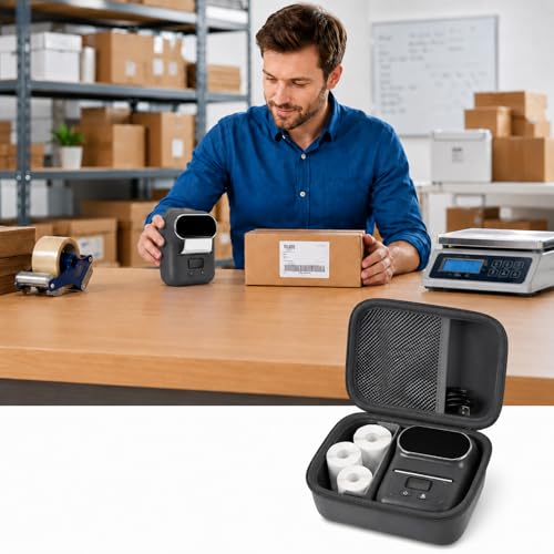 Image of Boobowl Hard Case for Phomemo M110 /M110S Label Maker, Case Only | Organized Label Roll Storage, Mesh Pocket for Charging Cable, Home Office Inventory, Small Business - Grey