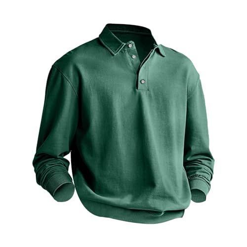 AITEQY Mens Vintage Distressed Long Sleeve Polo Shirt