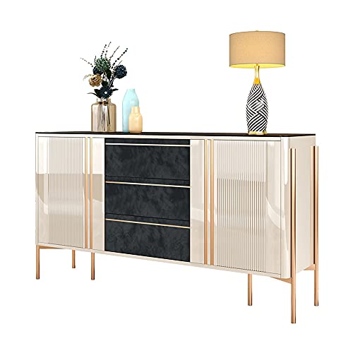 QINJIE Aparador de Almacenamiento Moderno de Cocina, Consola Moderna de Mediados de Siglo, con 3 cajones y 2 gabinetes para Pasillo, Entrada, Sala de Estar, Cocina