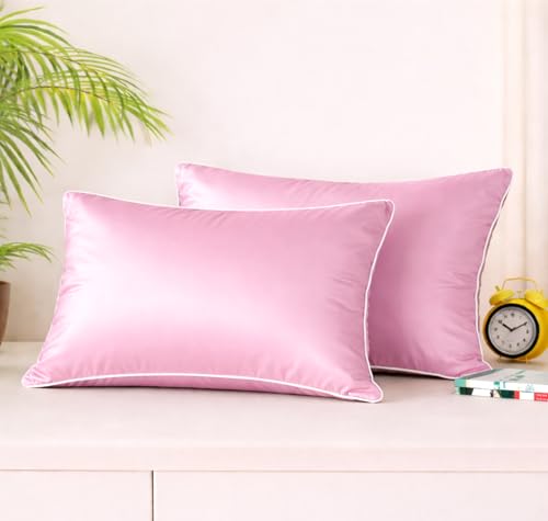 Image of BSB HOME Luxury Satin Silk Pillow Cover | 300 TC Ultra-Smooth Silky Finish | Premium Home Bedding Pillowcase | Soft, Glossy & Skin-Friendly Fabric | 18 x 28 Inches (Blush Pink)