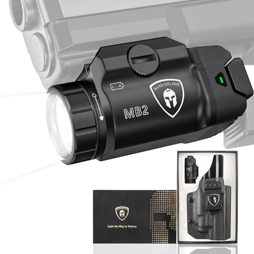 WARRIORLAND 500 Lumen White LED Tactical Light with P320 M18 Holster Combo - Compact Rail Mounted Pistol Weapon Flashlight with Power Indicator / 3 Light Modes (MB2/P320m18) - WARRIORLAND