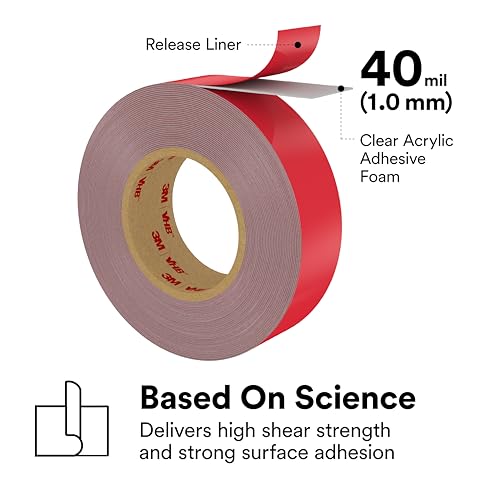 Image of 3M VHB Heavy Duty Mounting Tape 4910, Clear, 0.5 Inches Width X 5 Yd Length (1 Roll)