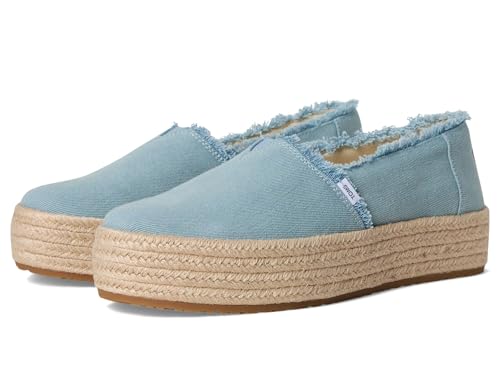 Toms Women's Valencia Platform Espadrille, Textile Upper, Ortholite Insole, Pastel Blue Washed Denim, 8
