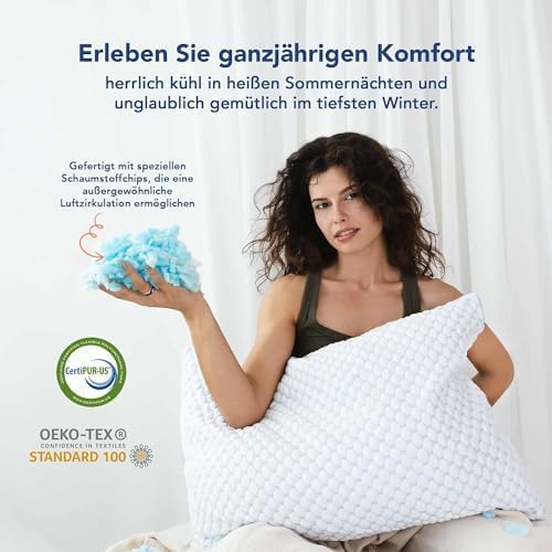 MKS Slaapkussen, 80 x 80 cm, met traagschuim en gel, hoofdkussen met ergonomische neksteun, voor volwassenen, rugslapers en zijslapers, verkoelend, hygiënisch, comfortabel