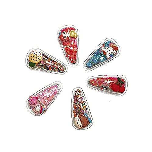 Rdhornbill Girls' hairpin 2021 new lovely Mermaid fruit Unicorn quicksand Sequin transparent hairpin 6 pieces
