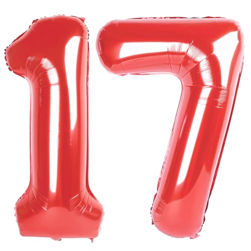 Red Number 17 Balloon 40 Inch Birthday Decorations, Number 17 Balloon Birthday Party Decorations, Anniversary Decorations Graduations Party Supplies