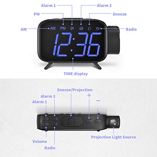 Projection Alarm Clock Radio Alarm Clock Digital Clock with Power Adapter Alarm Clocks for Bedrooms ELEHOT