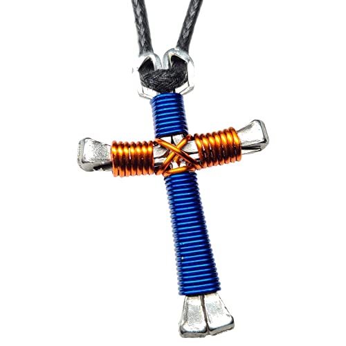 Multi-Colored Horseshoe Nail Crosses - You Pick Colors! (Blue & Orange)