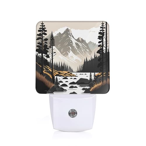 Image of Nordic Mountain River Night Light, Mountain Park Night Light Plug into Wall with Dusk to Dawn Sensor, LED Lamp Energy Saving Lights for Men Women Boys Girls,Lamp for Bedroom Bathroom Hallway