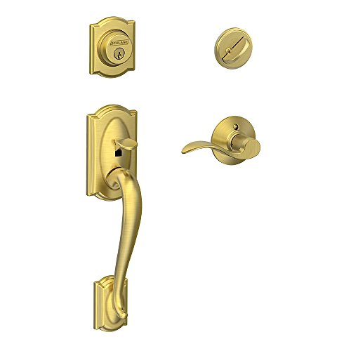 Image of SCHLAGE Camelot Single Cylinder Handleset and Right Hand Accent Lever, Satin Brass (F60 CAM 608 Acc RH)