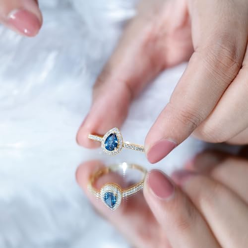 Natural London Blue Topaz Halo Ring, AAA Quality, Teardrop Wedding/Engagement Ring4