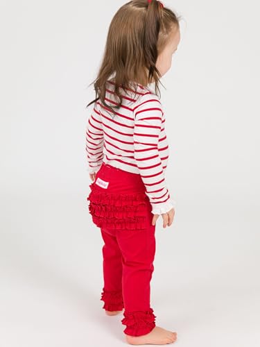 Image of RuffleButts Toddler Girl Merry & Bright Ruffle Leggings - Ankle Leggings | 75% Cotton 23% Spandex 2% Elastane, Breathable Lightweight, Elastic Waistband, Signature Rear Detail To 4T, Machine Washable