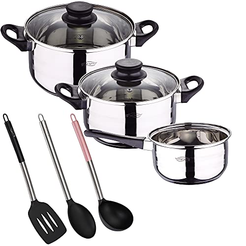 Bateria de cocina 5 piezas San Ignacio de acero inoxidable con set de 3 utensilios de cocina en...