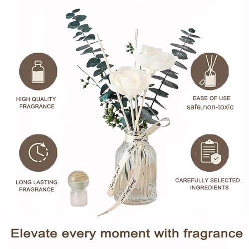 KBHOMFRA Reed Diffuser of Home Fragrance,Bathroom Diffuser with Sticks, 3.38OZ Essential Oil Jasmine,Lavender Scented,Dried Flowers Diffuser for Home, Office Aroma(Jasmine Tea)