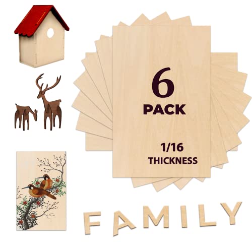 PlankKers Basswood Sheets 12'x8'x1/16 (6 Pack)- Thin Balsa Wood Sheets for Craft, Laser, Wood Burning, DIY Projects- Unfinished Plywood Sheets with Smooth Surfaces Can Be Cut and Painted to Any Shape