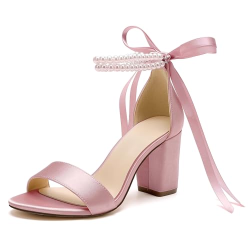 HKMFLYY Damen-Hochzeitsschuhe mit offenem Zehenbereich, Perlen für Braut, High Heels, Sandalen,...