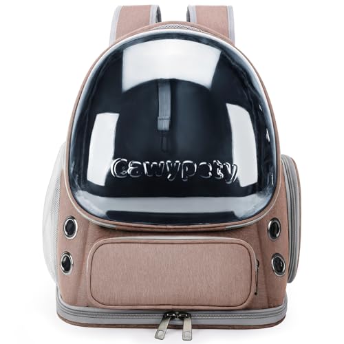 Image of Cat Backpack Carrier, Breathable Cat Carrier Large Space Bubble Pet Backpack For Kitty Small Dog Up To 15Lbs, Transparent & Foldable Pet Carrier For Travel Hiking (Khaki)