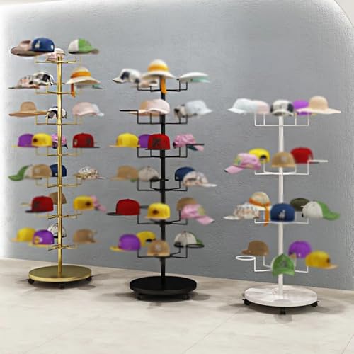 Perchero Giratorio Independiente Para Sombreros Y Organizador, Gran Capacidad, Expositor De Gorras, Ganchos Redondos, Soporte De Suelo Para Colgar Sombreros Y Pelucas(Gold,145x56cm-4)