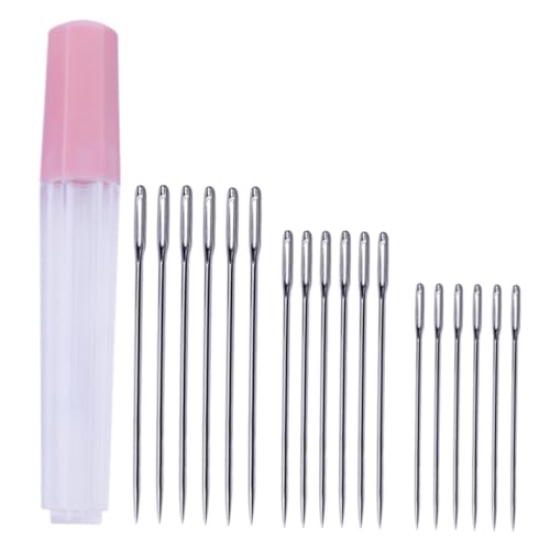 HOODANCOS Sewing Needles Set 19 Pcs Stainless Steel Large Eye Needles Storage Barrel for Cross Stitch Embroidery and Sewing