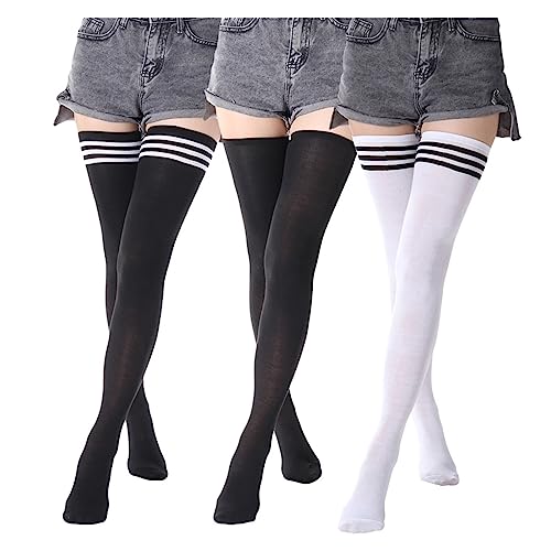 Sexy Black and White Striped Stockings Women's Over The Knee Thigh High Socks Women's Girls Warm Over The Knee Socks (Color : White red Strip)4