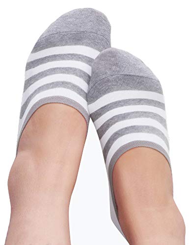 VERO MONTE 4 Pairs Womens Stripe No Show Socks (Grey, 8-9.5) Sport No Show Socks