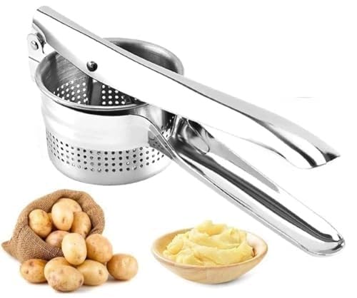 Image of CAMDEN Stainless Steel Potato Masher Polish, Soft Grip, Attractive Design, Ideal for Mashing Vegetables and Pressing Paratha, Chapati - Silver, 7x15 cm, 152g