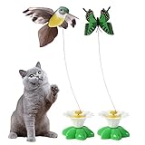 Electric Bird Teasing Cat Toys, Interactive Bird Toy for Cats, 360 Degree Rotatable Electric Flying Birds Toy, Simulation Birds Interactive Toy for Cats Kitten Play Chase (Butterfly+Hummingbird)