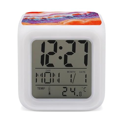 Reloj despertador digital mineral, ágata con nácar para dormitorio, pantalla LED, para dormir profundo, alarmas de mesita de noche
