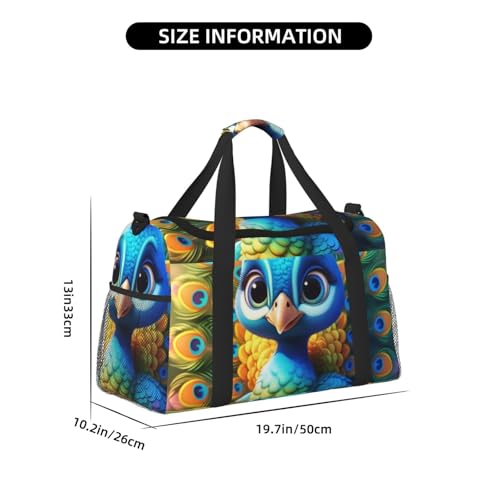 Cute Peacock Print Travel Duffle Bag - Foldable Personal Item Travel Bag for Women & Men,Carry-On Convertible Crossbody Tote Bags with Adjustable Shoulder Strap & Pockets 13x10.2x19.7 in4