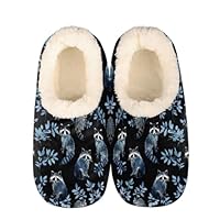 Mexpekil Women's Men's Slippers Cute Animal Raccoons Soft Warm Fluffy House Slipper Boots Non-Slip Winter Foot Warmer Gifts for Mum Dad Ladies Girls Boys Size 8-9