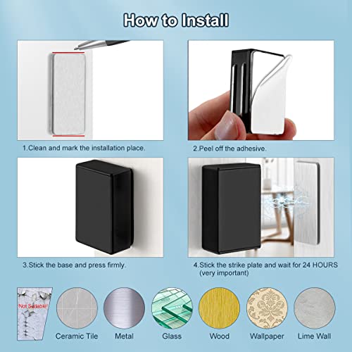 Image of Magnetic Door Catch AOSITE 12 Pack Bulk, 17LB Strong Tool-Free Installation Cabinet Magnets for Cabinet, Cupboard, Wardrobe, Drawer & Pantry Door, Self-Adhesive Black Stainless Steel Catches
