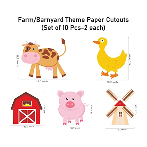 Image of Pretty UR Party Farm Party Theme Paper Cutouts for Birthday Parties, Barnyard Party Supplies decor, Farm Animals Birthday Party Decoration Cut-Outs - Multicolour (10 pcs)