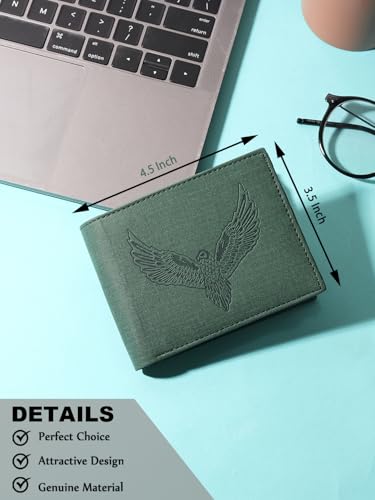 Image of SAMTROH Vegan Leather Wallet for Men | Vintage Printed | Premium Vegan Leather Craftsmanship | 3 Card Slots I 2 Cash Compartments & Secret Slots | 1 Coin Pocket. (Eagle, Green)