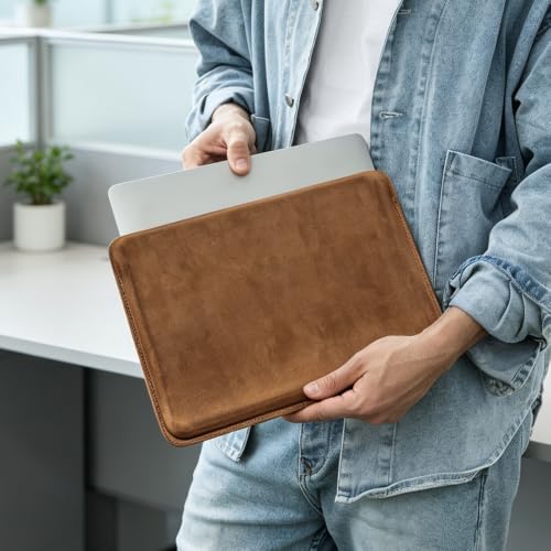 Image of CONTACTS Full Grain Leather 13.3 inch Laptop Case Slim Laptop Sleeve | Compatible with MacBook Pro 13 inch, Handmade, Light Brown