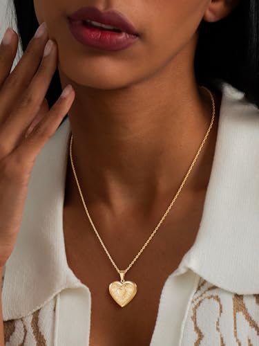 U7 Women Locket Necklace Platinum 14K Gold Photo Lockets that Hold Picture,Chain 20 Inch Personalized Gift Custom Love Heart Image Necklaces2