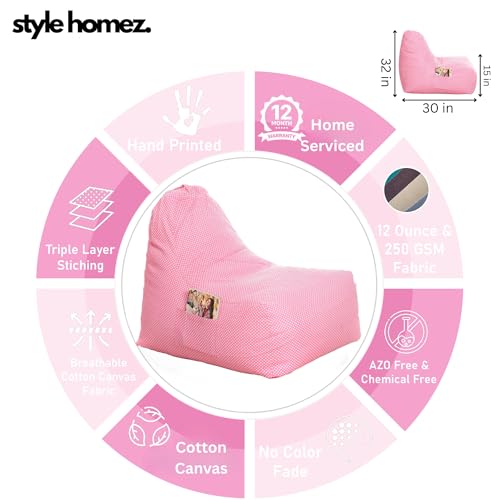 Image of Style Homez Hackey Cotton Canvas Polka Dots Printed Bean Bag XXL Size Filled with Beans Fillers